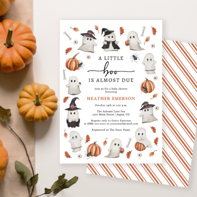 Convites Pequeno Chá de fraldas Boo (A Little Boo Is Almost Due Baby Shower Invitation - Halloween Fall Autumn)