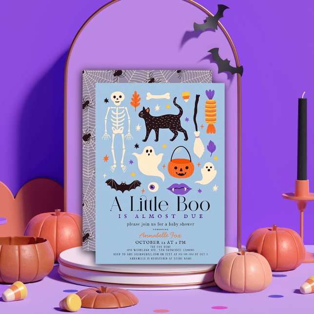 Convites Pequeno Chá de fraldas Boo Halloween Motifs Blue B (Criador carregado)