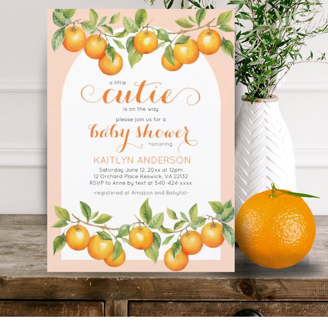 Convites Pequeno Chá de fraldas Citrus Orange Clementine (Little Cutie Citrus Orange Clementine Baby Shower Invitation)