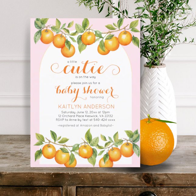 Convites Pequeno Chá de fraldas Citrus Orange Clementine (Little Cutie Citrus Orange Clementine Baby Shower Invitation)