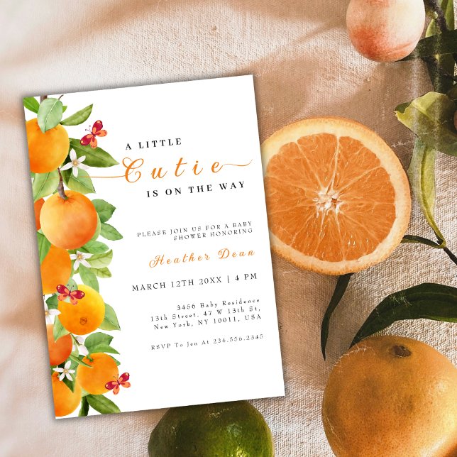 Convites Pequeno Chá de fraldas Citrus Orange Clementine (Little Cutie Citrus Orange Clementine Baby Shower Invitation)