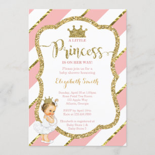Convites Pequeno Chá de fraldas da Princesa Convide, Faux G