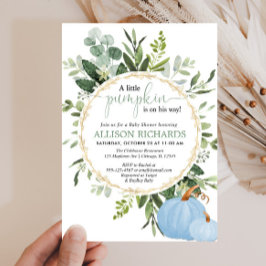 Convites Pequeno chá de fraldas de abóbora azul verde