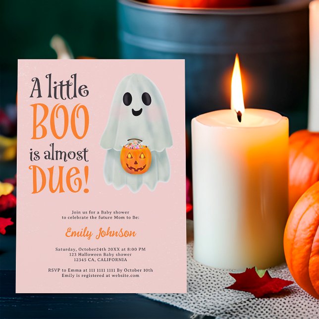 Convites Pequeno chá de fraldas de abóbora-fantasma (Little boo ghost pumpkin Halloween baby shower Invitation on pink)