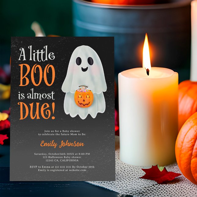 Convites Pequeno chá de fraldas de abóbora-fantasma (Little boo ghost pumpkin Halloween baby shower Invitation on gray)