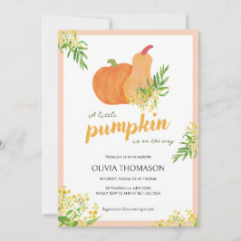 Convites Pequeno Chá de fraldas De Abóbora Floral De Aquare