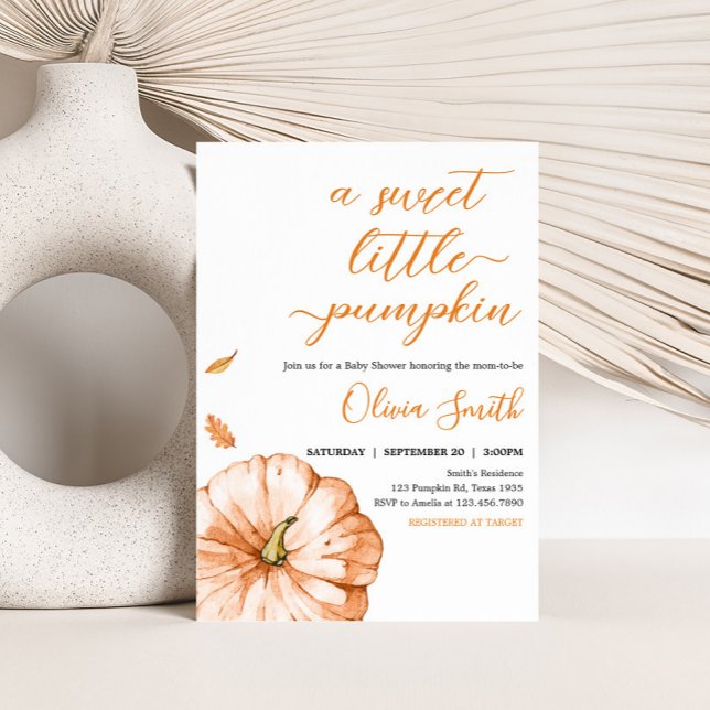 Convites Pequeno Chá de fraldas de Abóbora Mínimo (Minimalist Fall Autumn Pumpkin Baby Shower Invitation)