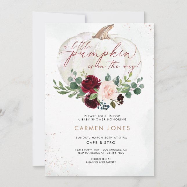 Convites Pequeno Chá de fraldas de Abóbora Queda Floral (Frente)