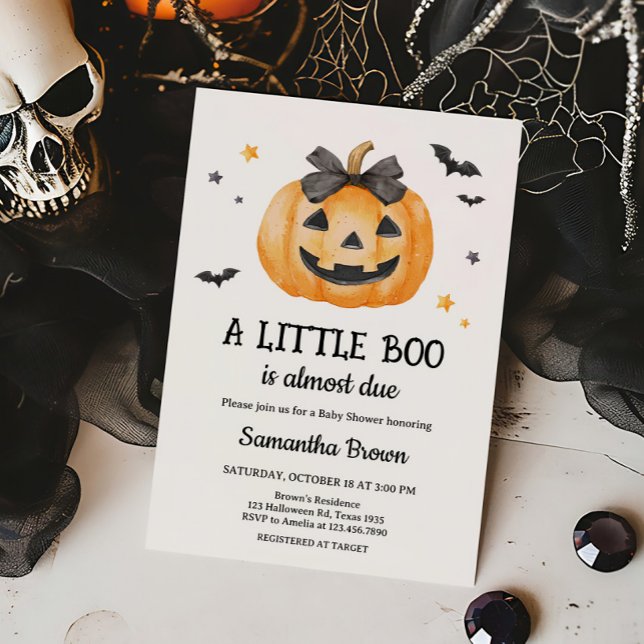 Convites Pequeno Chá de fraldas de Abóbora Spooky (Spooky Little Boo Pumpkin Baby Shower Invitation)