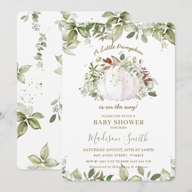 Convites Pequeno Chá de fraldas de Abóbora Verde Sexo Neutr (Frente/Verso)