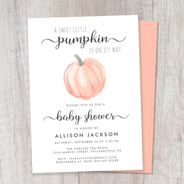 Convites Pequeno Chá de fraldas de Aquarela (Celebrate the upcoming arrival of your autumn baby with a pumpkin-themed baby shower)