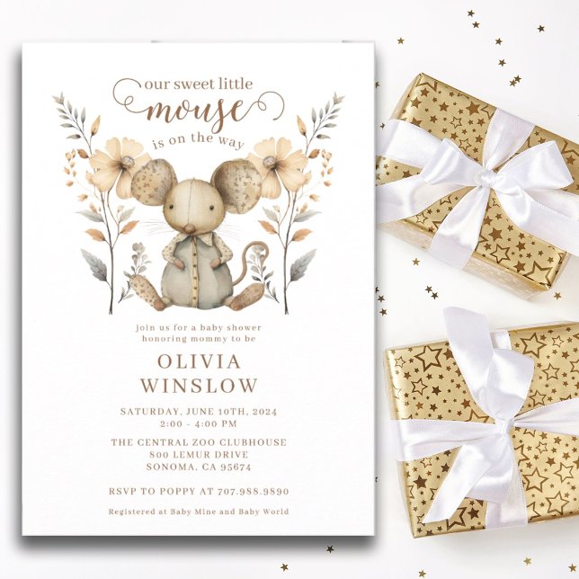 Convites Pequeno Chá de fraldas de Aquarela do Rato (Criador carregado)