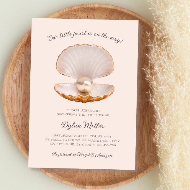 Convites Pequeno Chá de fraldas de Beashell Beach (Little Pearl Seashell Beach Girl Baby Shower Invitation)