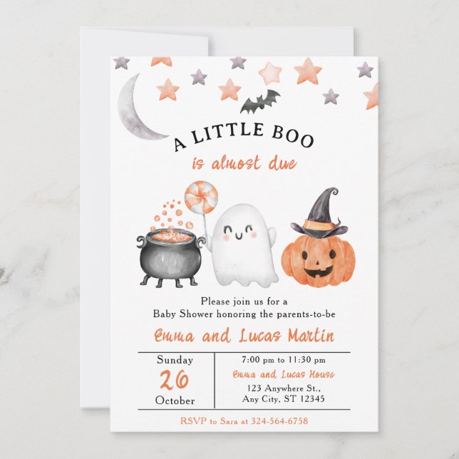 Convites Pequeno Chá de fraldas de Boo Halloween - Fantasma (Frente)