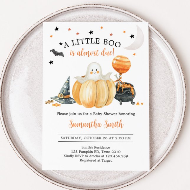 Convites Pequeno Chá de fraldas de Boo Pumpkin Halloween (Pumpkin Halloween Baby Shower Invitation)