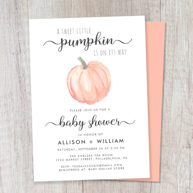 Convites Pequeno Chá de fraldas de Casais de Aquarela para  (Celebrate the upcoming arrival of your autumn baby with a pumpkin-themed couple's baby shower)