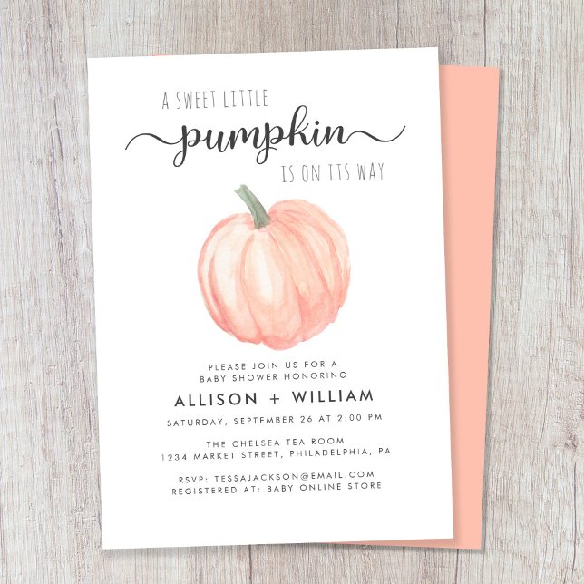 Convites Pequeno Chá de fraldas de Casais de Aquarela para  (Celebrate the upcoming arrival of your autumn baby with a pumpkin-themed couple's baby shower)