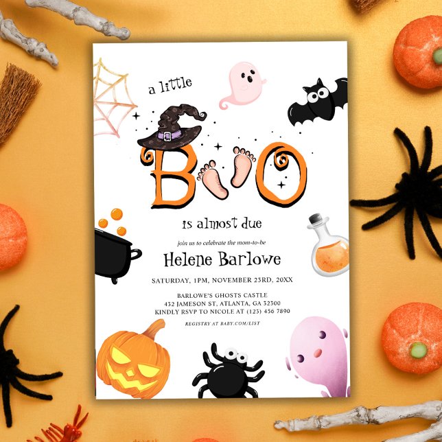 Convites Pequeno Chá de fraldas de Dia das Bruxas (Little Boo Cute Halloween Baby Shower Invitation)