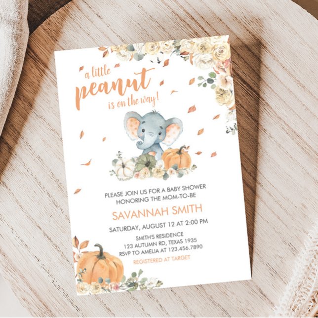 Convites Pequeno Chá de fraldas de Elefante de Amendoim (Fall Elephant Baby Shower Invitation)
