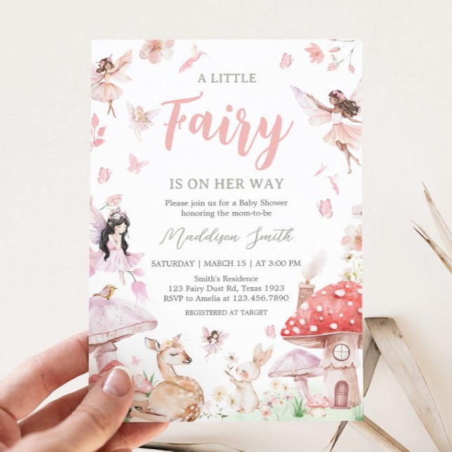 Convites Pequeno Chá de fraldas de fada (Little Fairy Whimsical Baby Shower Invitation)