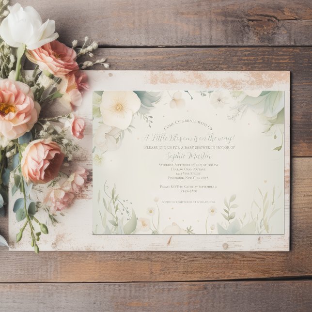 Convites Pequeno Chá de fraldas de Flor Ilustrado (Criador carregado)