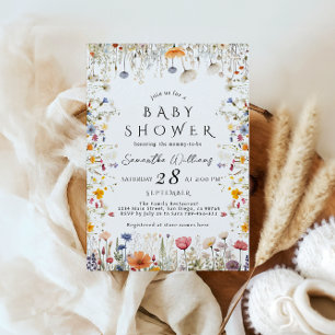 Convites Pequeno Chá de fraldas de Flor Selvagem Brilhante