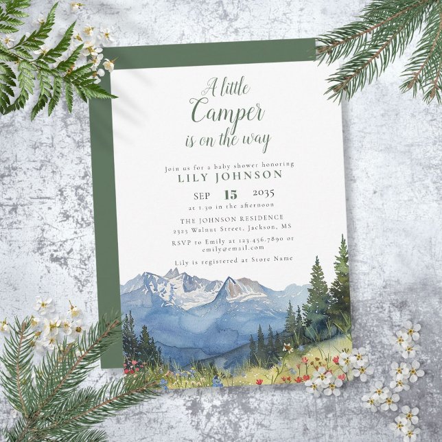 Convites Pequeno Chá de fraldas de Flor Selvagem de Camper  (Little Camper Mountain Wildflower Baby Shower Invitation)