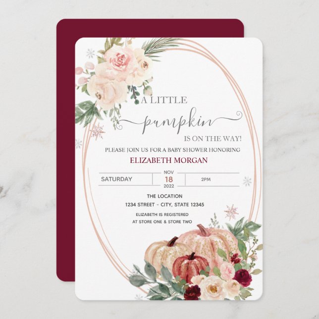 Convites Pequeno Chá de fraldas de Flores de Frame de Abóbo (Frente/Verso)