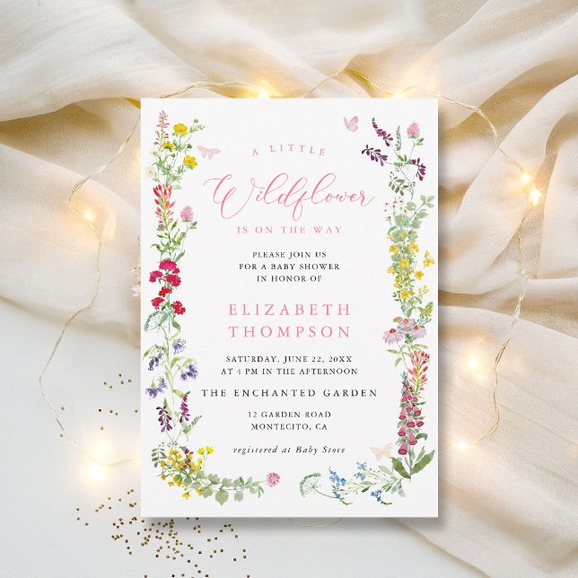 Convites Pequeno Chá de fraldas de Flores Moles de Flor (a little wildflower is on the way baby shower invitation feminine watercolor elegant calligraphy )