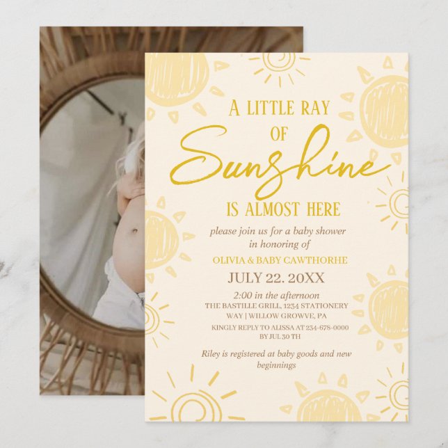 Convites Pequeno Chá de fraldas de Fotografia Escrita na Mã (Frente/Verso)