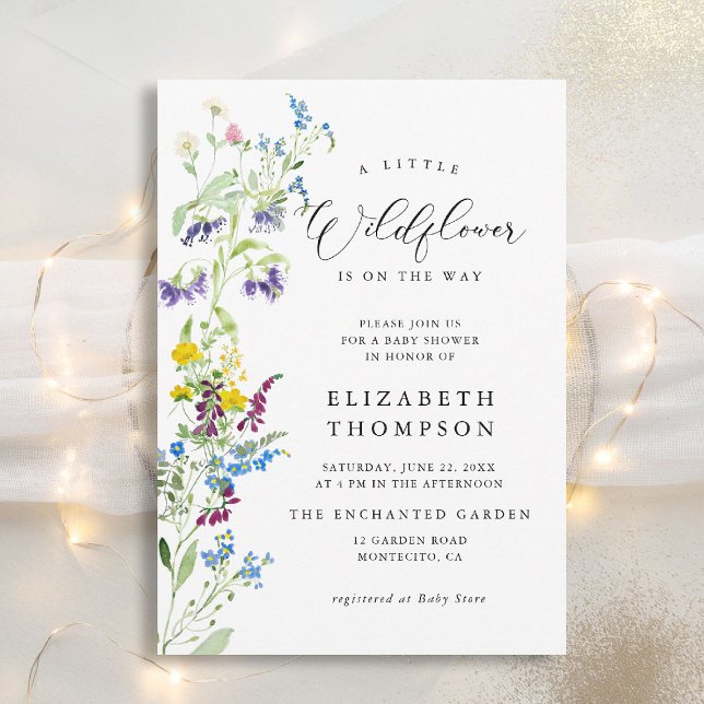 Convites Pequeno Chá de fraldas de Garden Chic Girl (wildflowers baby shower invitation little garden elegant watercolor modern calligraphy backyard)