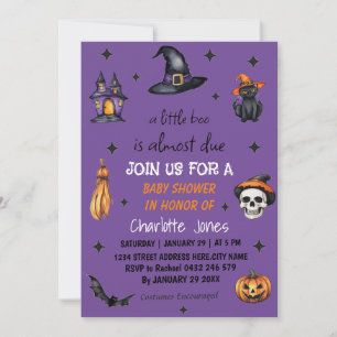 Convites Pequeno Chá de fraldas de Halloween Roxo Moderno