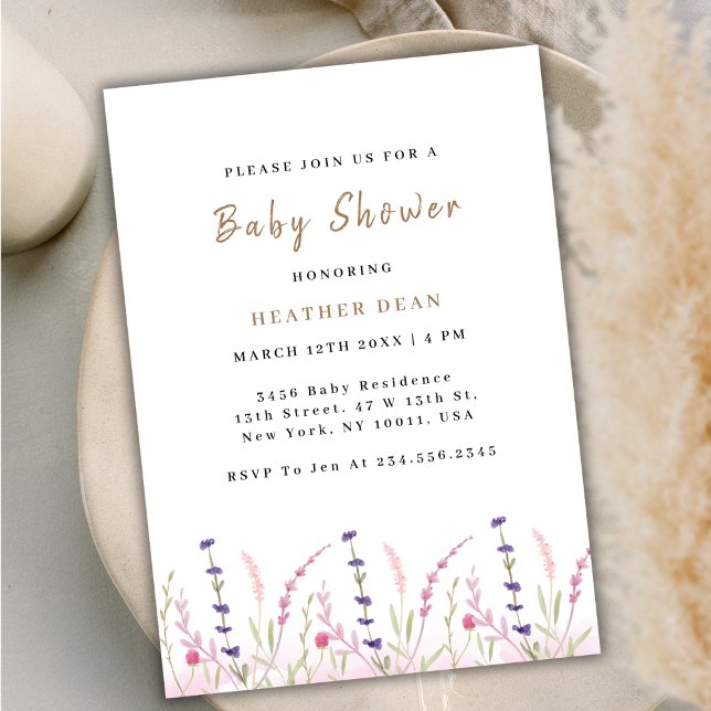 Convites Pequeno Chá de fraldas de Jardim Florestal Minimal (Minimalist Little Wildflower Garden Baby Shower Invitation)
