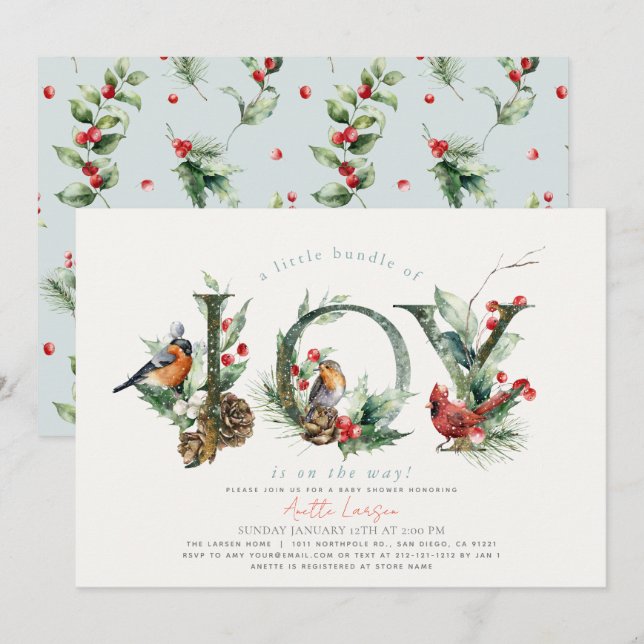 Convites Pequeno Chá de fraldas de Joy Birds Boy (Frente/Verso)