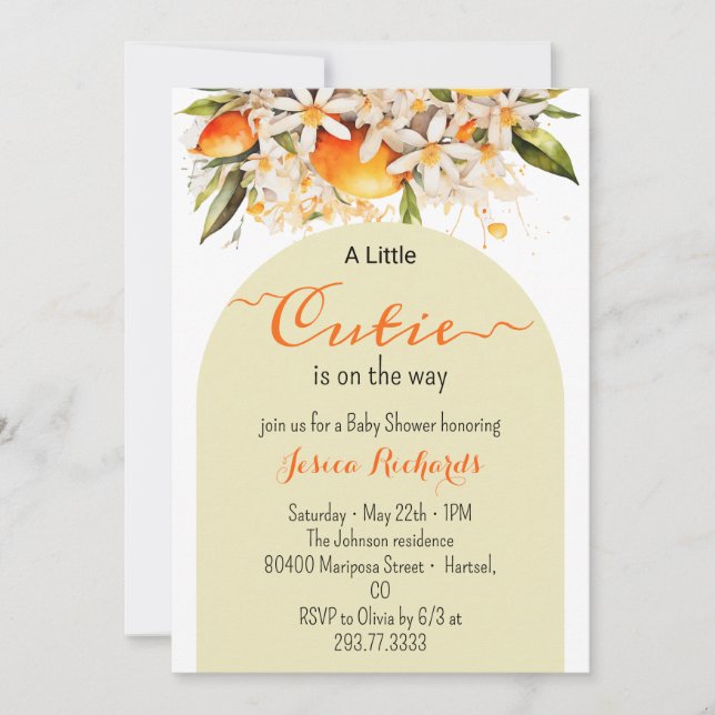 Convites Pequeno Chá de fraldas de Laranja Cutie Citrus Tan (Frente)