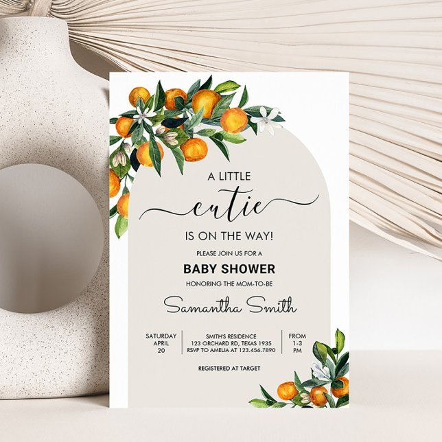 Convites Pequeno Chá de fraldas de laranja de Citrus (Gender Neutral Citrus Baby Shower Invitation)