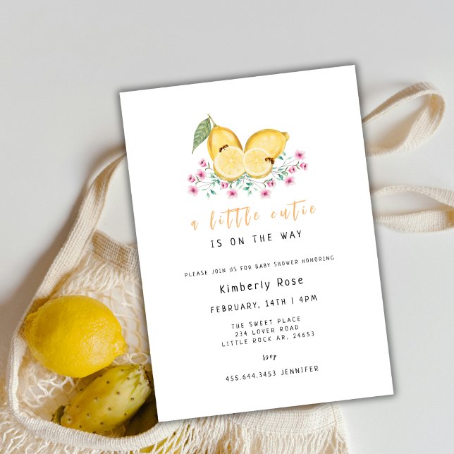 Convites Pequeno Chá de fraldas de limão-limão (Little Cutie Lemon Citrus Baby Shower Invitation)