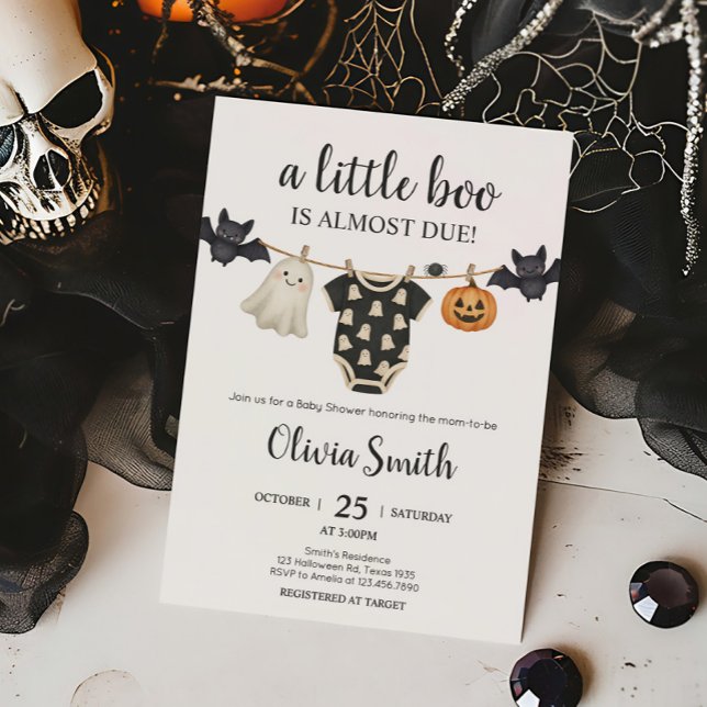 Convites Pequeno Chá de fraldas de Linha de Fechamento (Little Boo Halloween Clothesline Baby Shower Invitation)
