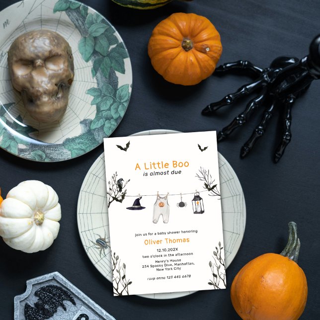 Convites Pequeno Chá de fraldas de Linha de Vestuário do Bo (Little Boo Halloween Clothesline Baby Shower Invitation)
