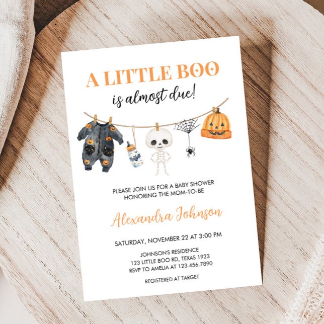 Convites Pequeno Chá de fraldas de Linha de Vestuário do Bo (Little Boo Halloween Clothesline Baby Shower Invitation)