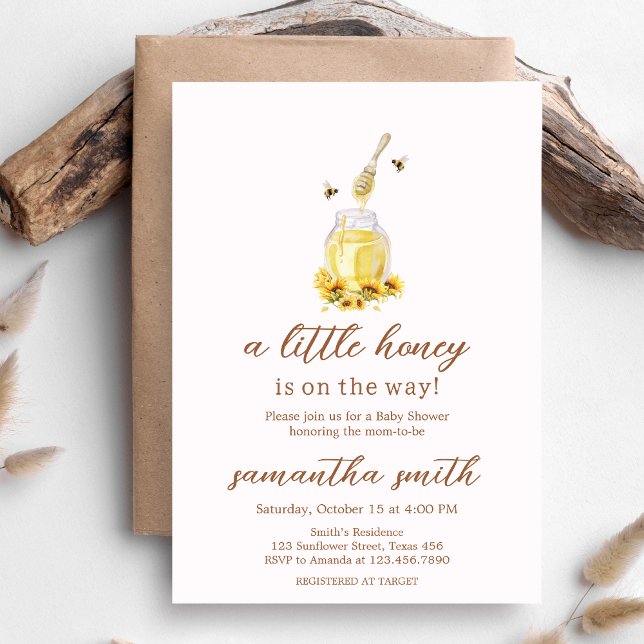 Convites Pequeno Chá de fraldas de mel (A Little Honey is on the way Baby Shower Invitation)