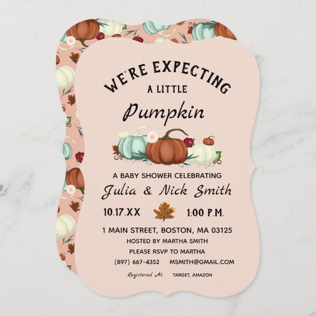 Convites Pequeno Chá de fraldas de Menina de Abóbora (Frente/Verso)