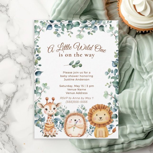 Convites Pequeno Chá de fraldas de Menino de Um Animal Selv (Little wild one baby shower invitation)