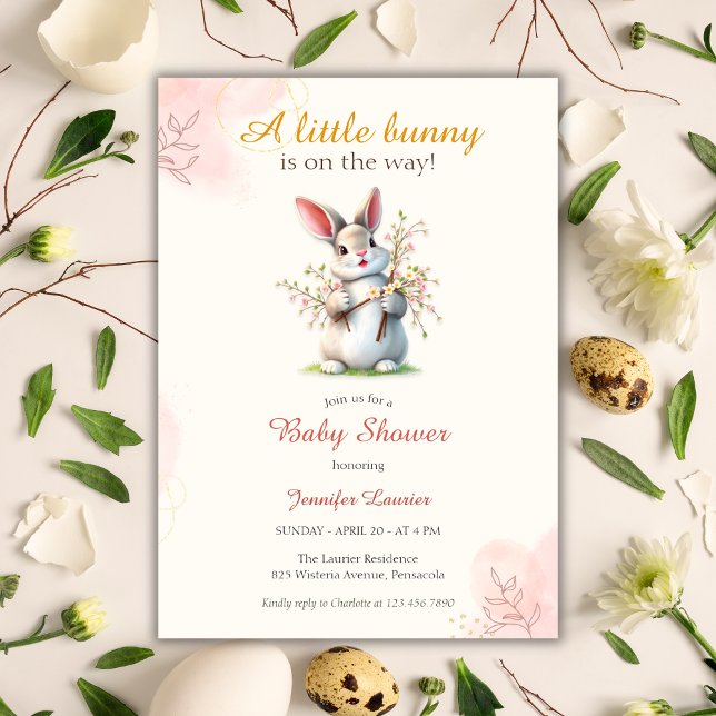 Convites Pequeno Chá de fraldas de Páscoa Floral Coelho (Little Bunny Cute Floral Easter Baby Shower Invitation)