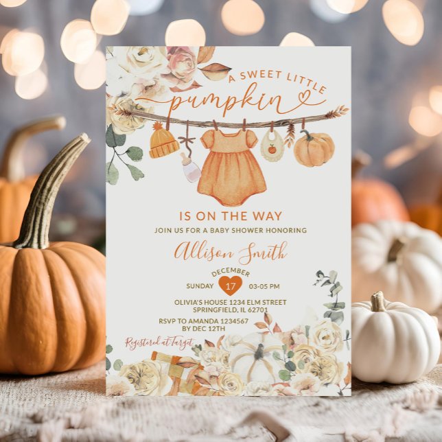 Convites Pequeno Chá de fraldas de Pumpkin Autumn Gingham (Criador carregado)
