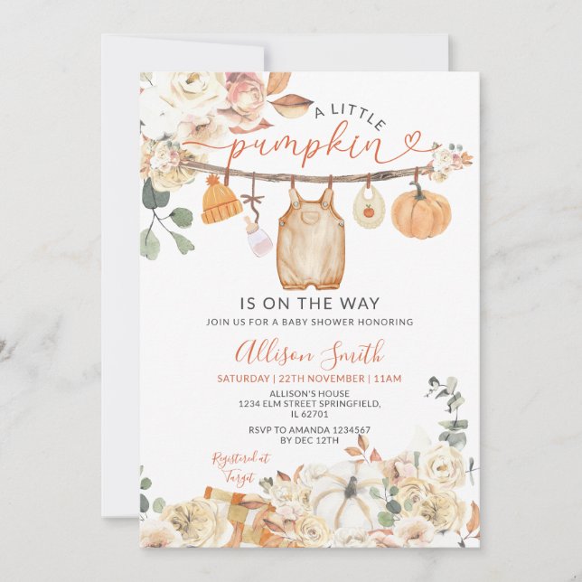 Convites Pequeno Chá de fraldas de Pumpkin Autumn Gingham (Frente)
