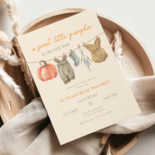 Convites Pequeno Chá de fraldas de Pumpkin Fall Clothes Gir