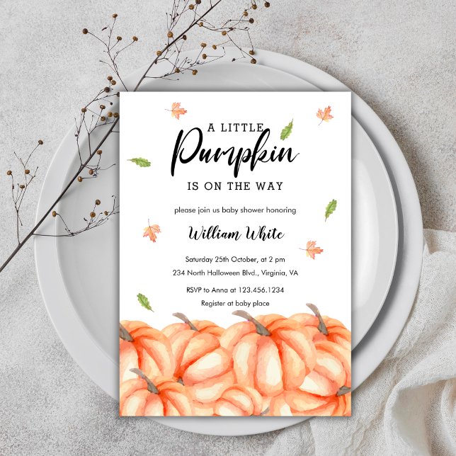 Convites Pequeno Chá de fraldas de Queda de Halloween (Little Pumpkin Halloween Fall Baby Shower Invitation)