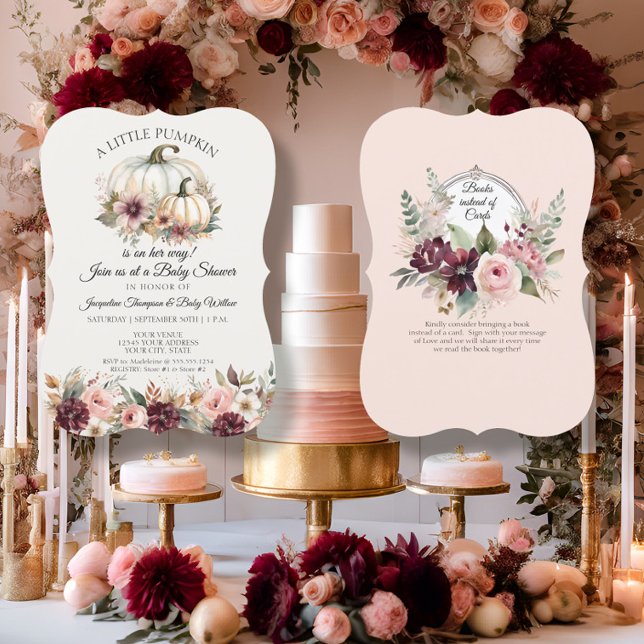 Convites Pequeno Chá de fraldas de Rosas Florais Pumpkin Bu (Criador carregado)