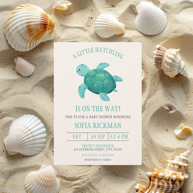 Convites Pequeno Chá de fraldas de Tartaruga de Tartaruga d (A little hatchling is on the way Baby Shower Invitation Turtle Sea Tortoise Boy Under the Sea)